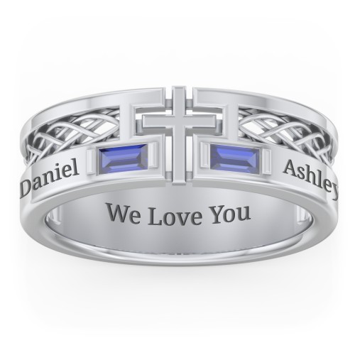 Men’s Cross Ring with East-West Baguette Gemstones