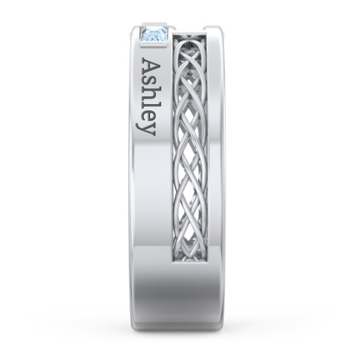 Men’s Cross Ring with East-West Baguette Gemstones – Sterling Silver with Aquamarine