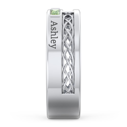 Men’s Cross Ring with East-West Baguette Gemstones – Sterling Silver with Peridot