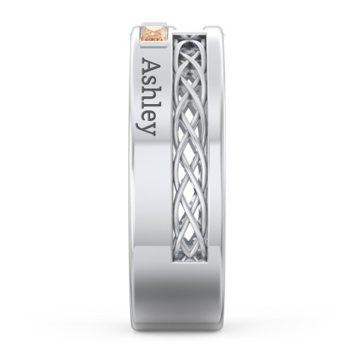 Men’s Cross Ring with East-West Baguette Gemstones – Sterling Silver with Citrine