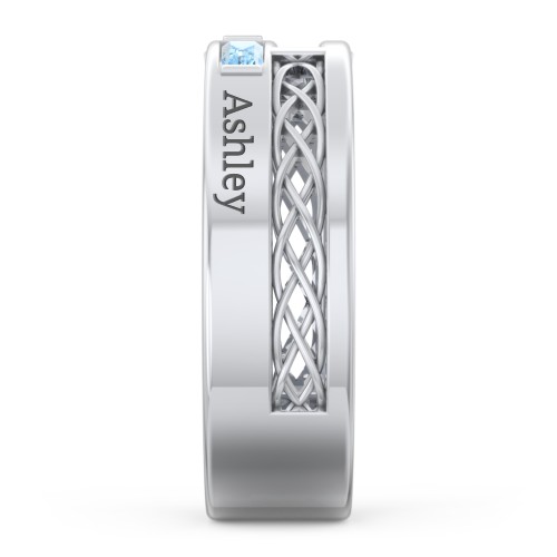 Men’s Cross Ring with East-West Baguette Gemstones – Sterling Silver with Blue Topaz