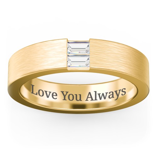 Men’s Baguette Gemstone Wedding Band – 9kt Yellow Gold with Cubic Zirconia