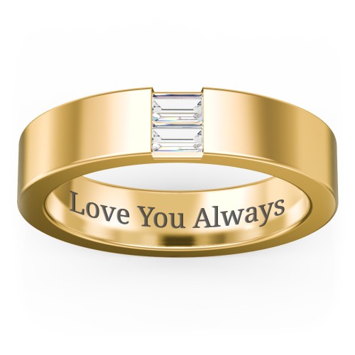Men’s Baguette Gemstone Wedding Band – 9kt Yellow Gold with Cubic Zirconia