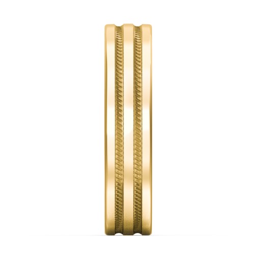 Men’s Wedding Band with Grooved Rope Texture – 9kt Yellow Gold