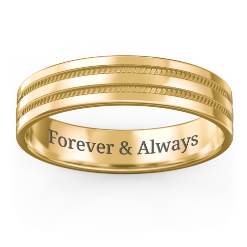 Men’s Wedding Band with Grooved Rope Texture – 9kt Yellow Gold