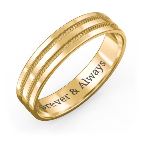 Men’s Wedding Band with Grooved Rope Texture – 9kt Yellow Gold