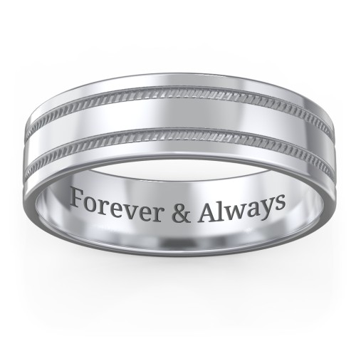 Men’s Wedding Band with Grooved Rope Texture – Sterling Silver