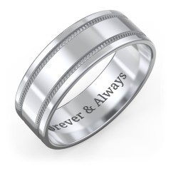 Men’s Wedding Band with Grooved Rope Texture – 9kt Yellow Gold