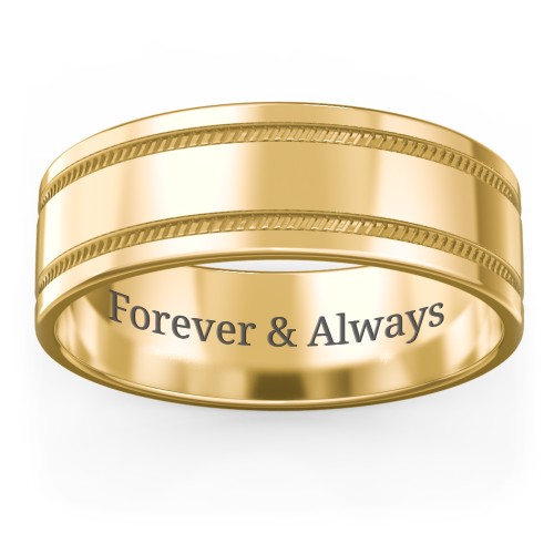 Men’s Wedding Band with Grooved Rope Texture – 9kt Yellow Gold