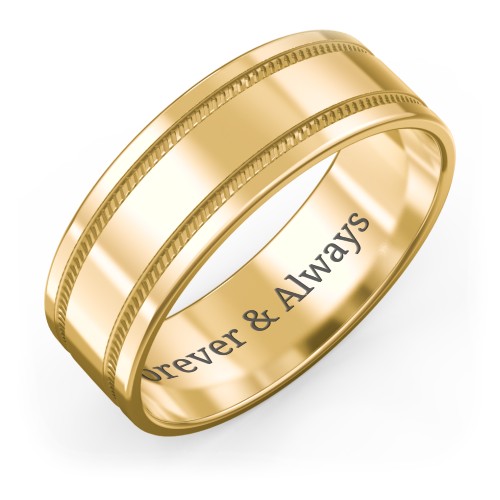 Men’s Wedding Band with Grooved Rope Texture – 9kt Yellow Gold