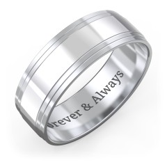 Men’s Wedding Band with Double Step Edge – Sterling Silver