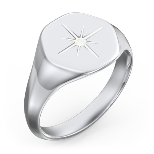 Men’s Star Set Hexagon Signet Ring – Sterling Silver with Opal