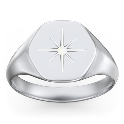 Men’s Star Set Hexagon Signet Ring – Sterling Silver with Opal