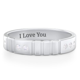"Love" Morse Code Men’s Ring with Accents in 925 Sterling Silver with White Premium Zirconia
