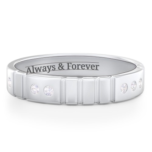 "Love" Morse Code Men’s Ring with Accents – Sterling Silver with White Premium Zirconia