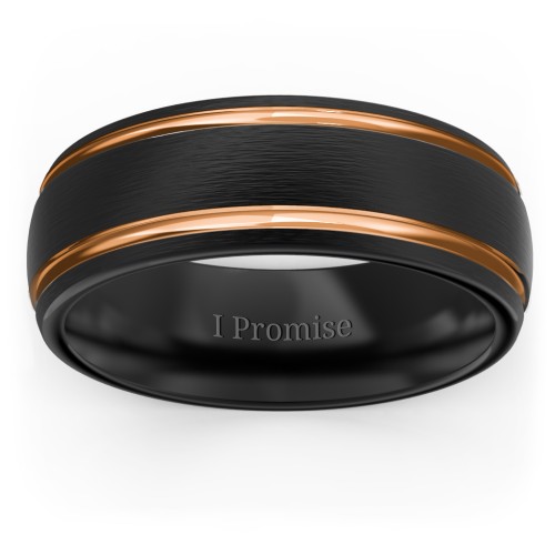 Men's Black Tungsten Dome Ring with 18K Rose Gold Detailing