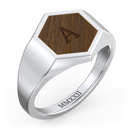Men's Engravable Wood Hexagon Signet Ring - Walnut