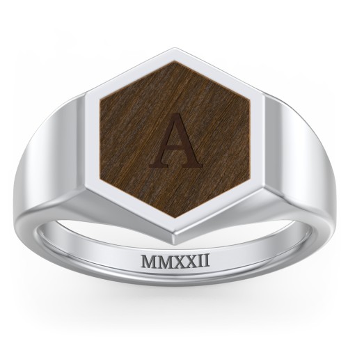 Men's Engravable Wood Hexagon Signet Ring - Walnut