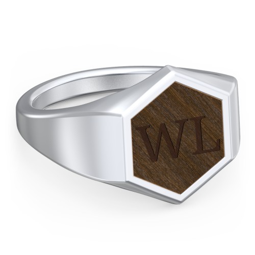 Men's Engravable Wood Hexagon Signet Ring - Walnut