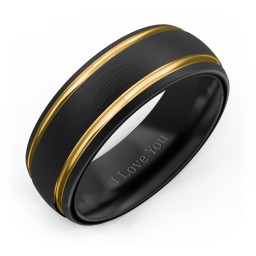 Men's Black Tungsten Dome Ring with 18K Yellow Gold Detailing in Tungsten