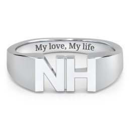 Men's Double Initial Signet Ring in 925 Sterling Silver