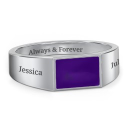 Men’s Engravable Cold Enamel Signet Ring in 925 Sterling Silver