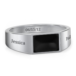 Men’s Engravable Cold Enamel Signet Ring in 925 Sterling Silver