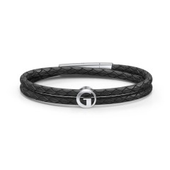 Men’s Leather Sterling Silver Round "G" Initial Bracelet – Sterling Silver