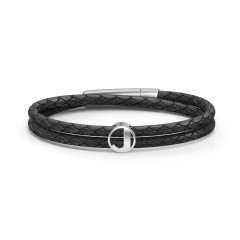 Men’s Leather Sterling Silver Round "J" Initial Bracelet