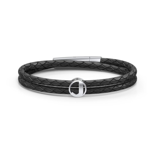 Men’s Leather Sterling Silver Round "J" Initial Bracelet – Sterling Silver
