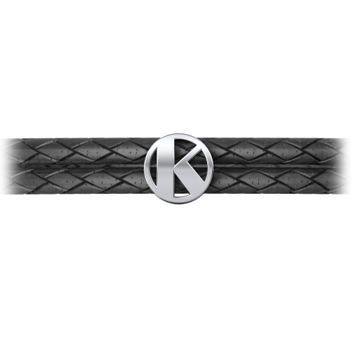 Men’s Leather Sterling Silver Round "K" Initial Bracelet