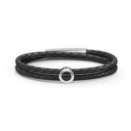 Men’s Leather Sterling Silver Round "O" Initial Bracelet in 925 Sterling Silver