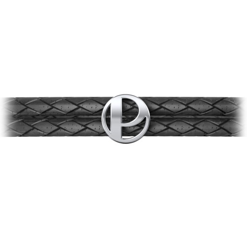 Men’s Leather Sterling Silver Round "P" Initial Bracelet