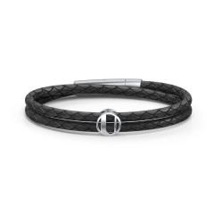 Men’s Leather Sterling Silver Round "U" Initial Bracelet