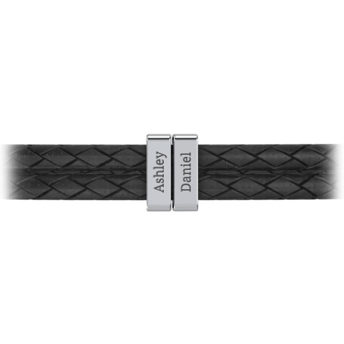 Men’s Engravable Sterling Silver Vertical 2-Bar Leather Bracelet