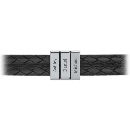 Men’s Engravable Sterling Silver Vertical 3-Bar Leather Bracelet – Sterling Silver