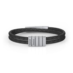 Men’s Engravable Sterling Silver Vertical 5-Bar Leather Bracelet
