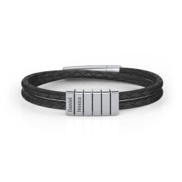 Men’s Engravable Sterling Silver Vertical 6-Bar Leather Bracelet