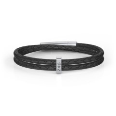 Men’s Engravable Vertical Bar and Leather Fraternity Bracelet – Sterling Silver