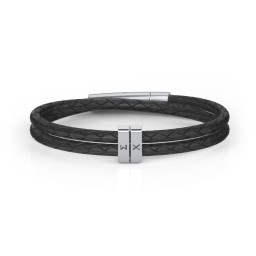 Men’s Engravable Vertical Bar and Leather Fraternity Bracelet in 925 Sterling Silver