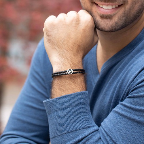 Men’s Leather Sterling Silver Dad Bracelet – Sterling Silver