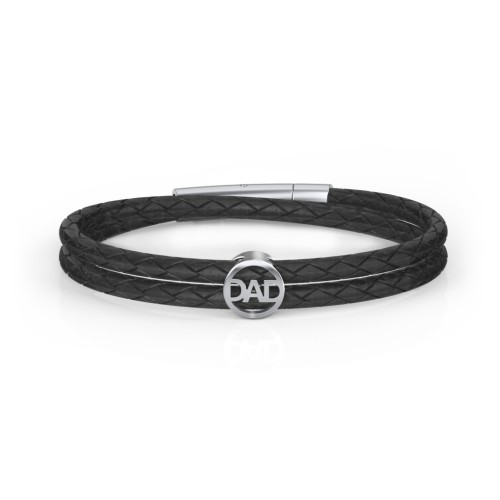 Men’s Leather Sterling Silver Dad Bracelet – Sterling Silver