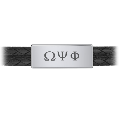 Men’s Leather Sterling Silver Engravable Bar Fraternity Bracelet