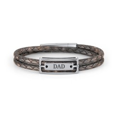 Men’s Antique Brown Leather Sterling Silver Engravable Nametag Bracelet