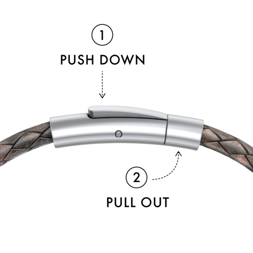 Men’s Antique Brown Leather Sterling Silver Engravable Gemstone Rectangle Bracelet