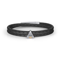 Men’s Leather Sterling Silver Engravable Gemstone Triangle Bracelet in 925 Sterling Silver with Citrine, Blue Sapphire, Smokey Quartz, and Blue Topaz