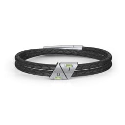 Men’s Leather Sterling Silver 2 Engravable Gemstone Triangle Bracelet
