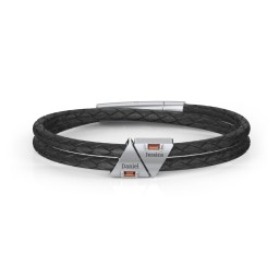 Men’s Leather Sterling Silver 2 Engravable Gemstone Triangle Bracelet in 925 Sterling Silver with Garnet, Smokey Quartz, and Blue Topaz