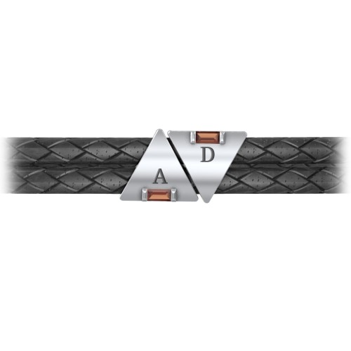 Men’s Leather Sterling Silver 2 Engravable Gemstone Triangle Bracelet – Sterling Silver with Garnet