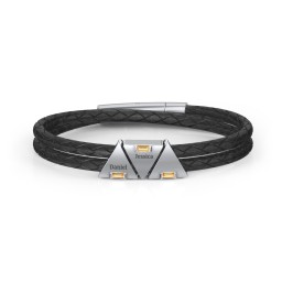 Men’s Leather Sterling Silver 3 Engravable Gemstone Triangle Bracelet in 925 Sterling Silver with Citrine and Blue Topaz